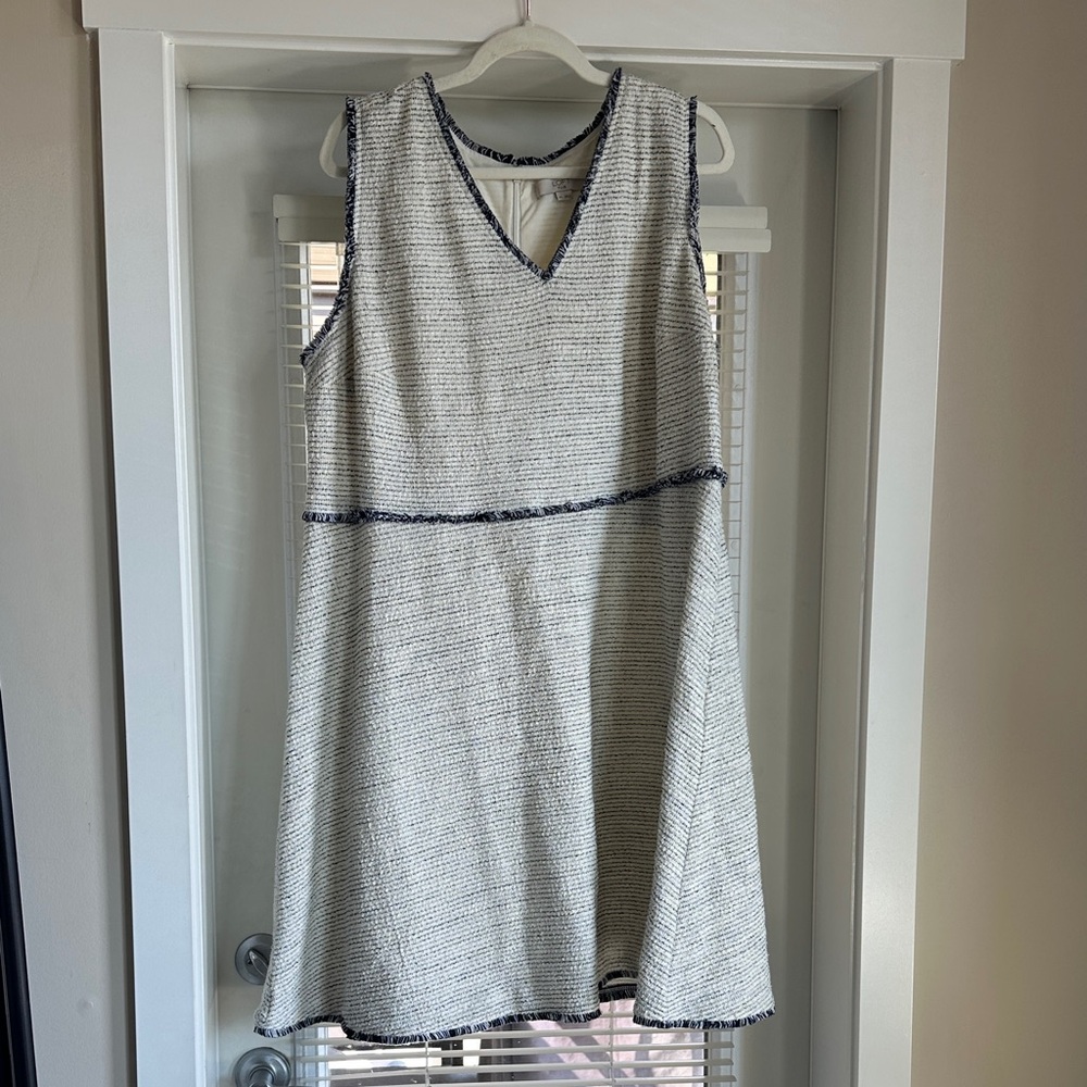 LOFT Plus Cream and Black Textured Dress